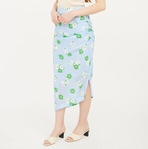 Smythe Blue Ruched Floral Midi Skirt 4